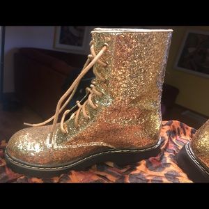 Gold Glitter Lace Up Combat Boots